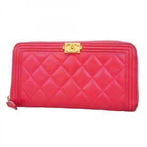 CHANEL Pink Lambskin Leather Wallet